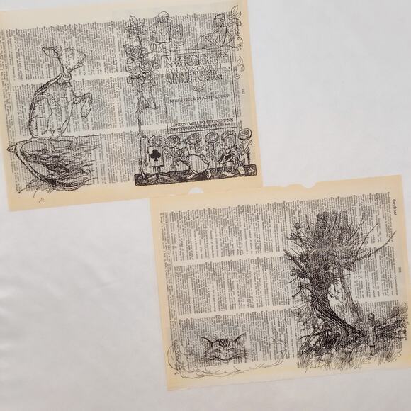 Alice in Wonderland Dictionary Prints 4, Black and White Alice Prints - Picture 5 of 6